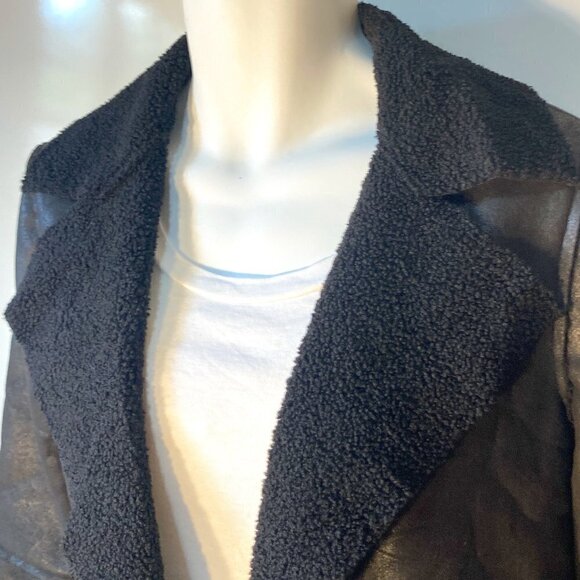 Vigoss SZ S NWT Black vegan suede leather sherpa open front moto jacket - Picture 7 of 13